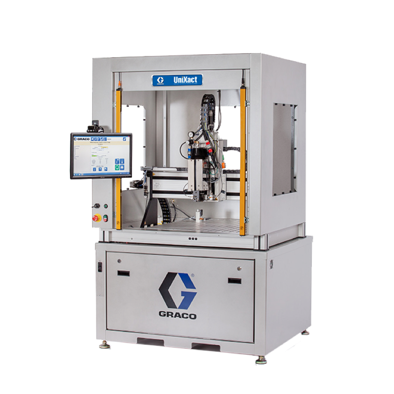 UniXact is the ONLY end-to-end automated fluid dispense system - utilizing all Graco products, XYZ motion and Graco proprietary software. UniXact delivers precise automated dispense of many fluid types – specializing in tough-to-handle materials such as thermal interface and two component.